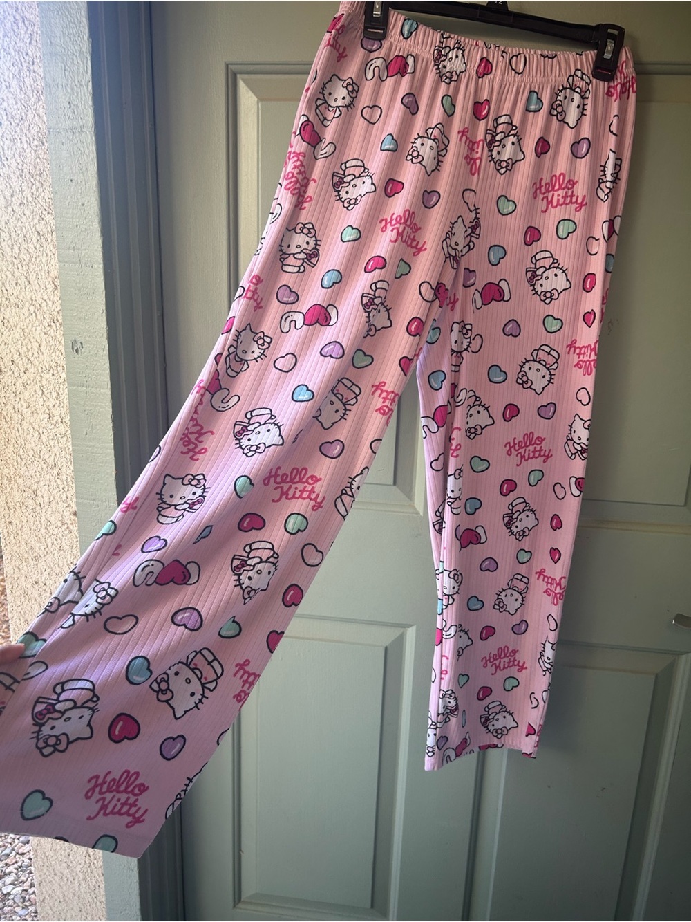 Sanrio Hello Kitty Pink Pajama Pants with Teal & Purple Hearts